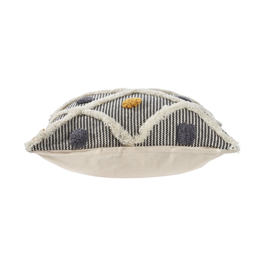 Striped and Tufted Multicolored Throw Pillow