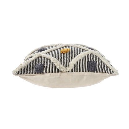 Striped and Tufted Multicolored Throw Pillow