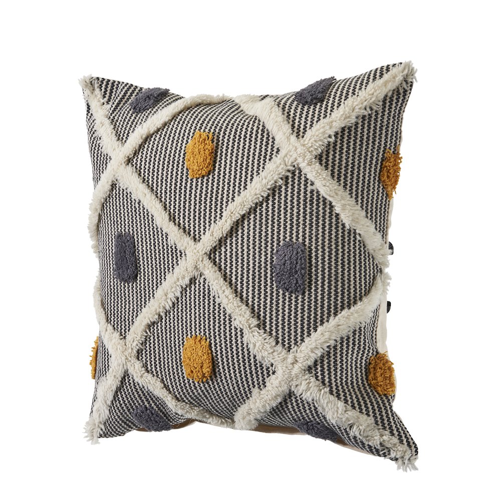 Striped and Tufted Multicolored Throw Pillow