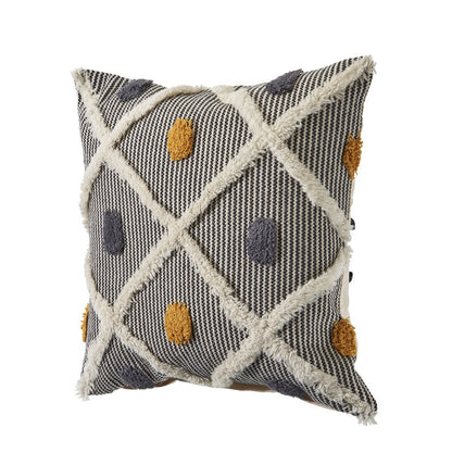 Striped and Tufted Multicolored Throw Pillow