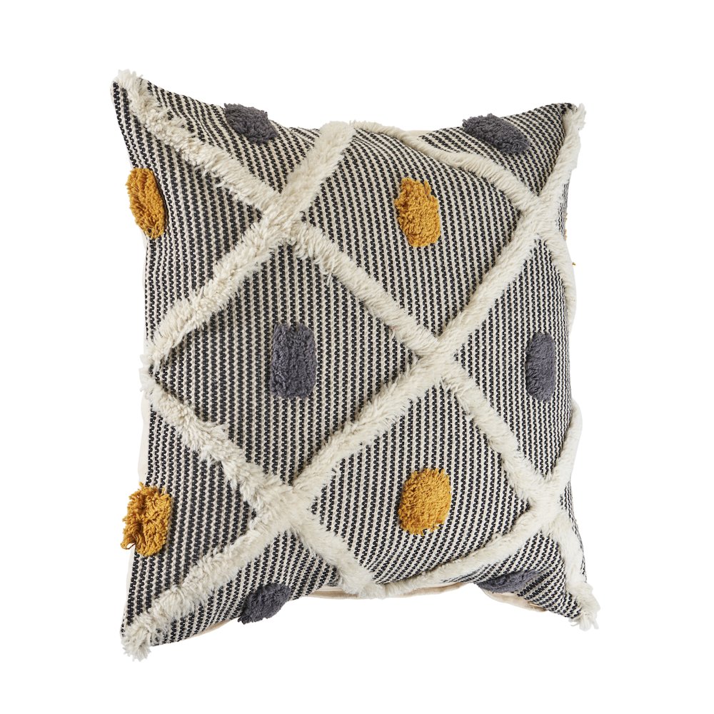 Striped and Tufted Multicolored Throw Pillow