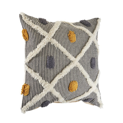 Striped and Tufted Multicolored Throw Pillow