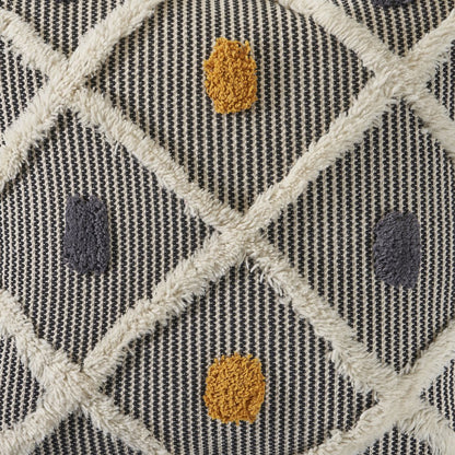 Striped and Tufted Multicolored Throw Pillow