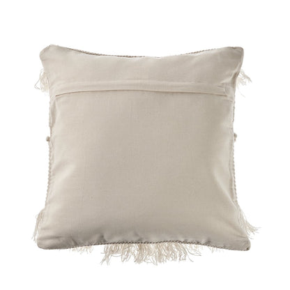 Textured and Fringe Ivory Throw Pillow