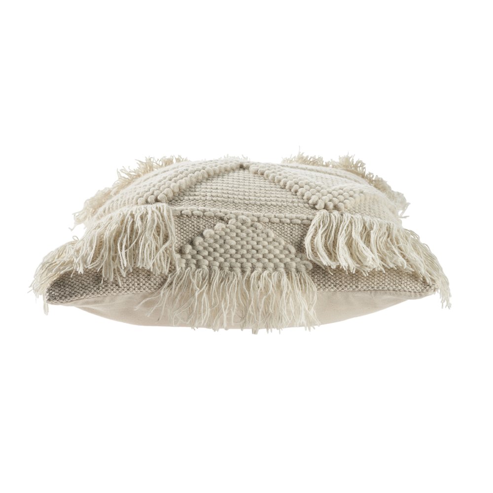Textured and Fringe Ivory Throw Pillow