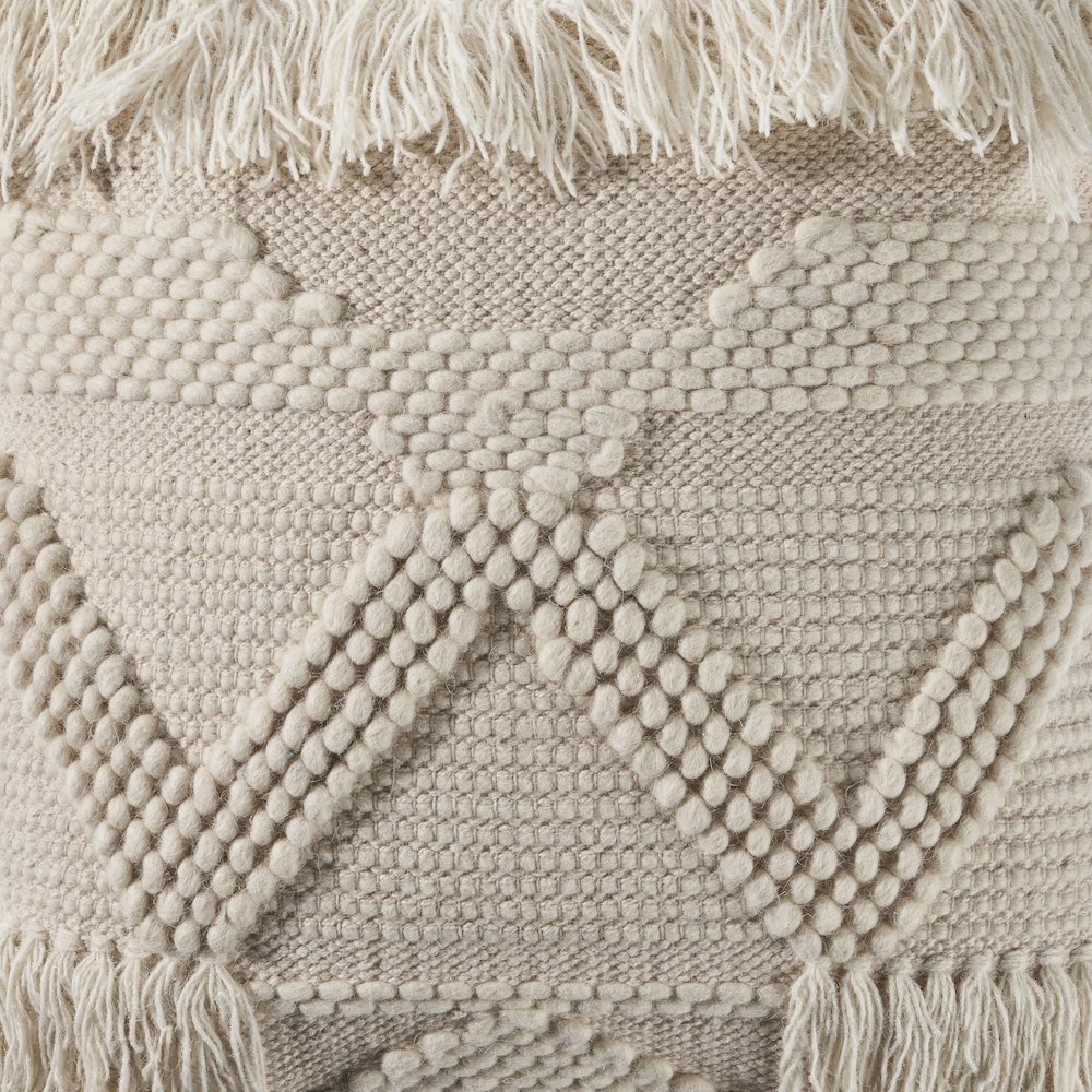Textured and Fringe Ivory Throw Pillow