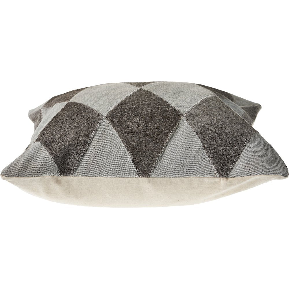 Silver and Brown Geometric Faux Leather Hide Throw Pillow