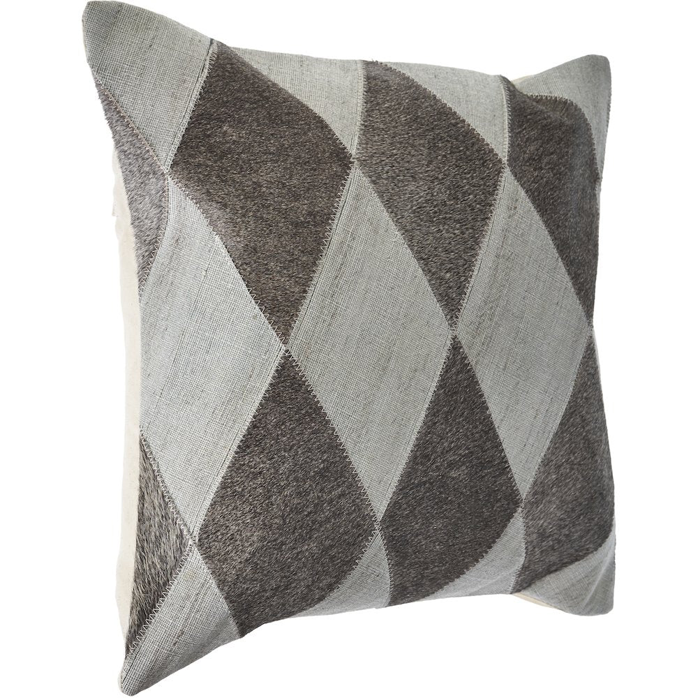 Silver and Brown Geometric Faux Leather Hide Throw Pillow