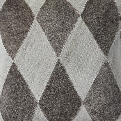 Silver and Brown Geometric Faux Leather Hide Throw Pillow