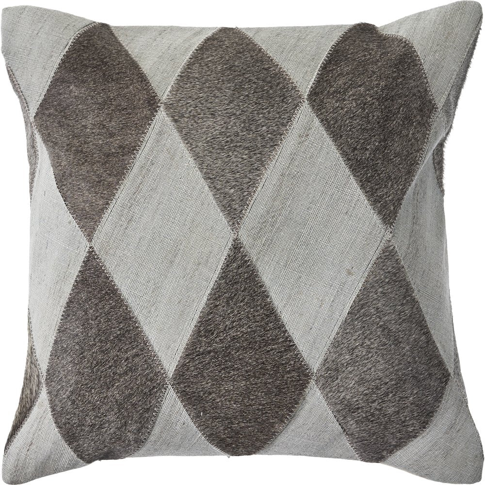 Silver and Brown Geometric Faux Leather Hide Throw Pillow