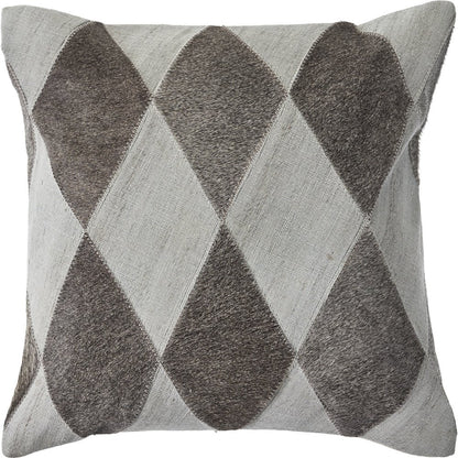 Silver and Brown Geometric Faux Leather Hide Throw Pillow