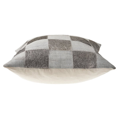 Silver and Brown Check Faux Leather Hide Throw Pillow
