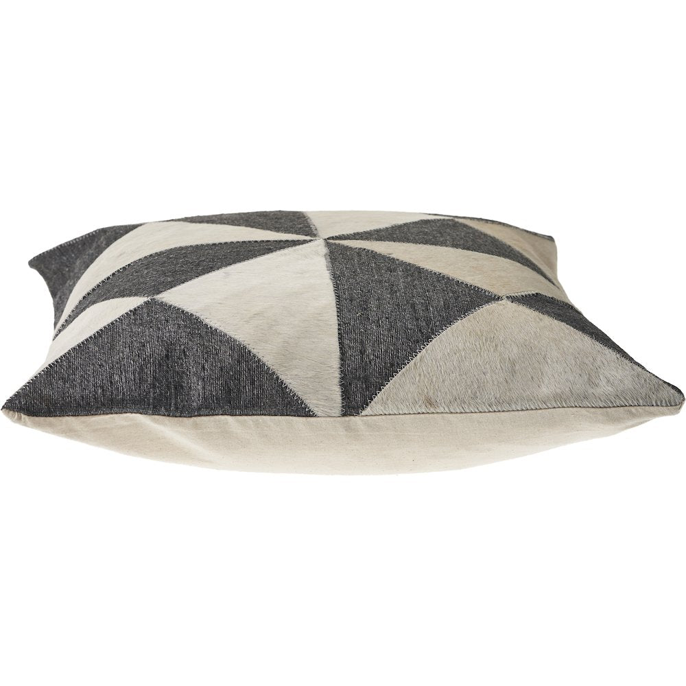 Charcoal and White Geometric Faux Leather Hide Throw Pillow