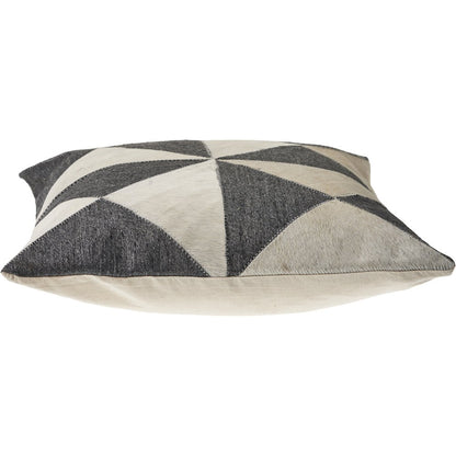 Charcoal and White Geometric Faux Leather Hide Throw Pillow