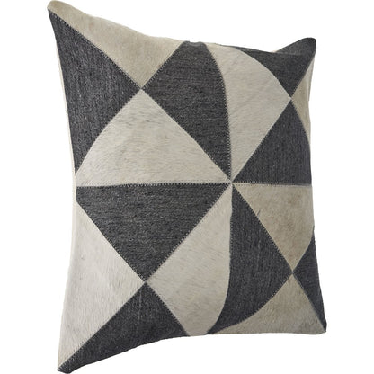 Charcoal and White Geometric Faux Leather Hide Throw Pillow