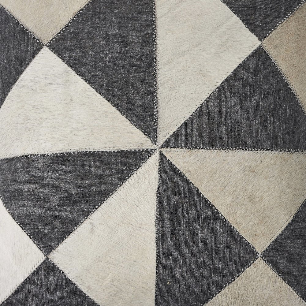 Charcoal and White Geometric Faux Leather Hide Throw Pillow