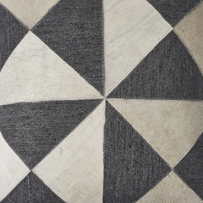 Charcoal and White Geometric Faux Leather Hide Throw Pillow