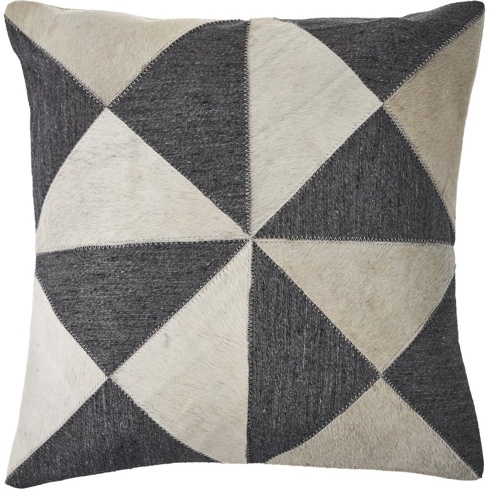 Charcoal and White Geometric Faux Leather Hide Throw Pillow