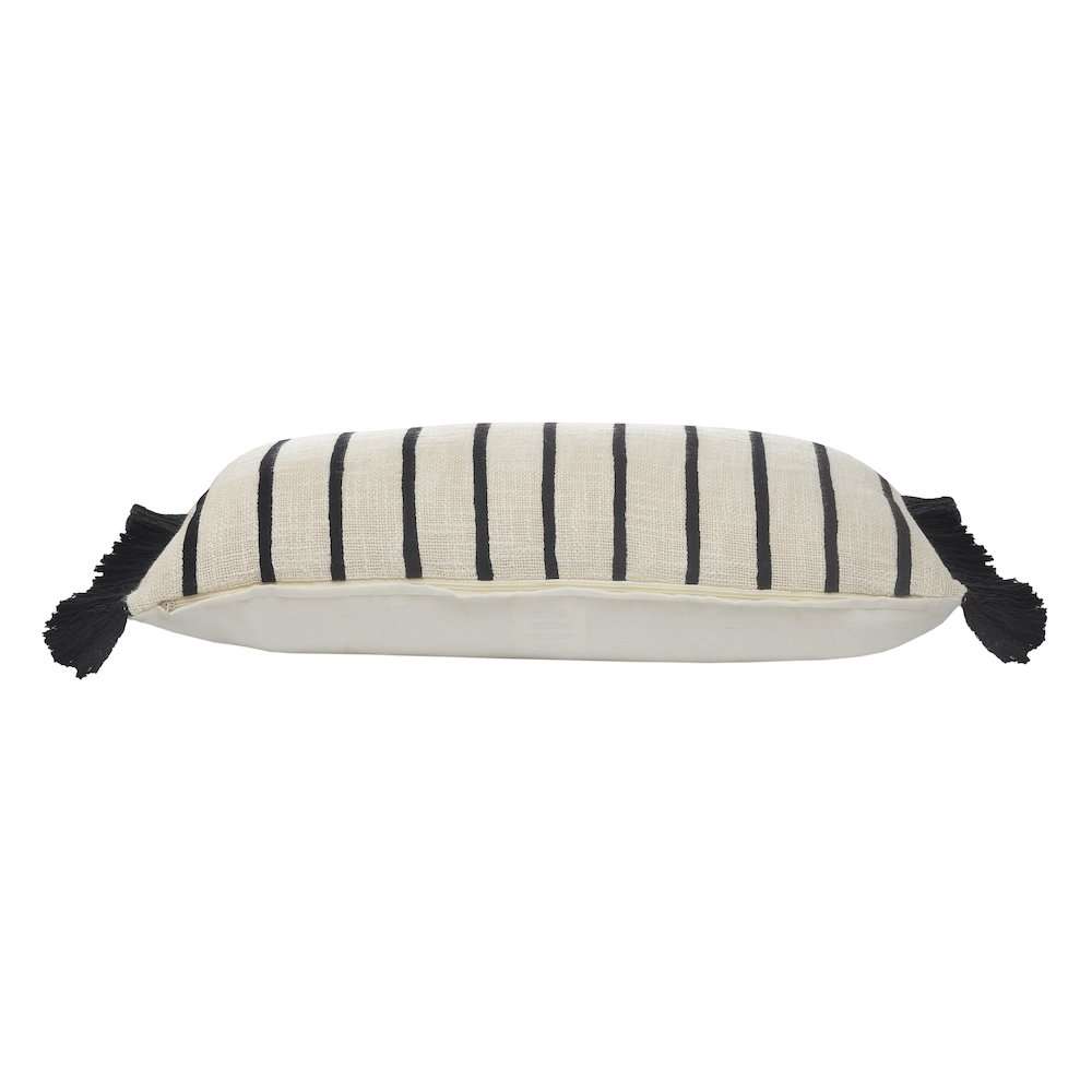 Striped Ivory and Black Fringe Pillow