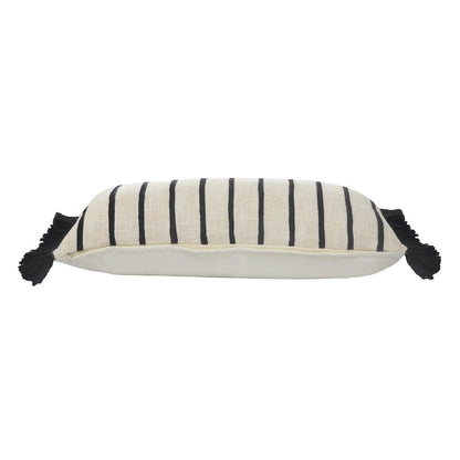 Striped Ivory and Black Fringe Pillow