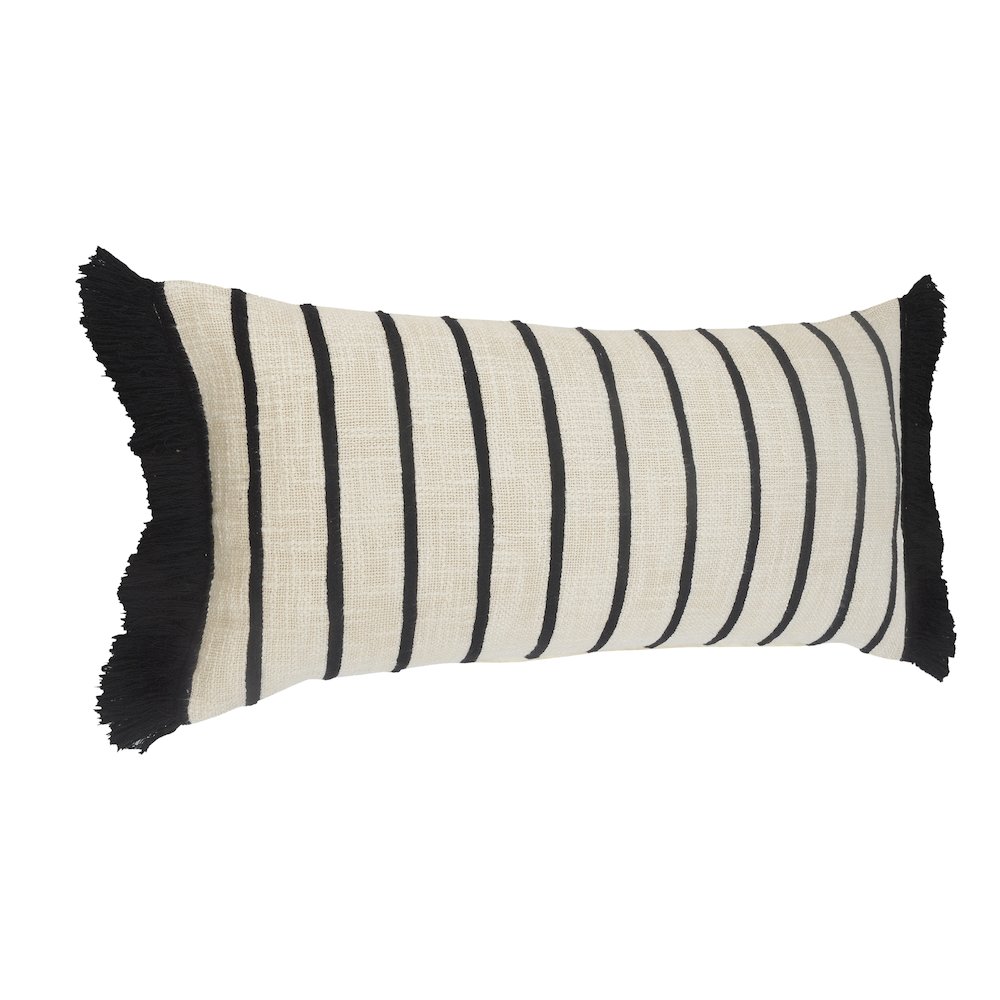 Striped Ivory and Black Fringe Pillow