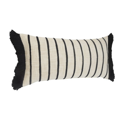 Striped Ivory and Black Fringe Pillow
