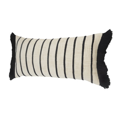 Striped Ivory and Black Fringe Pillow