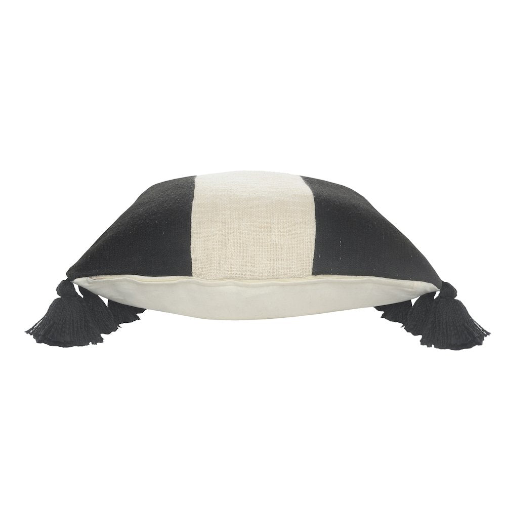 Tri-Stripe Black and Ivory Fringe Pillow