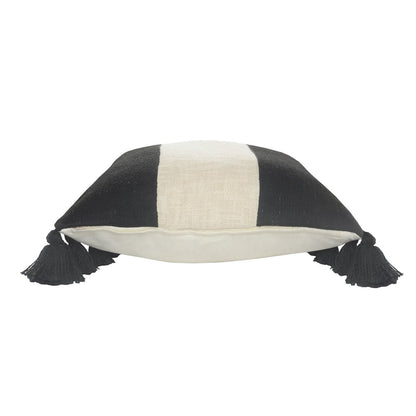 Tri-Stripe Black and Ivory Fringe Pillow