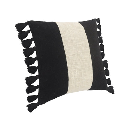 Tri-Stripe Black and Ivory Fringe Pillow
