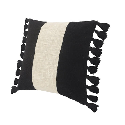 Tri-Stripe Black and Ivory Fringe Pillow