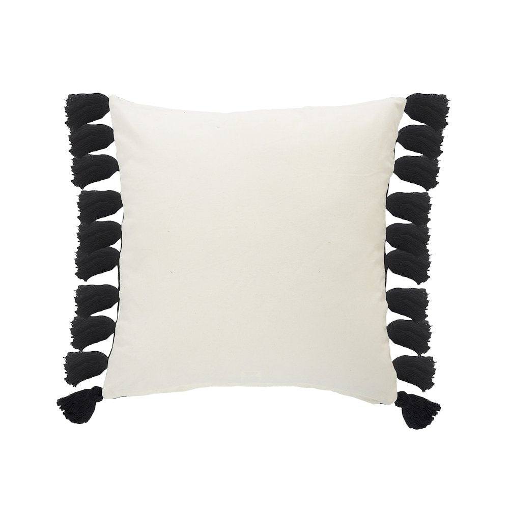 Tri-Stripe Black and Ivory Fringe Pillow
