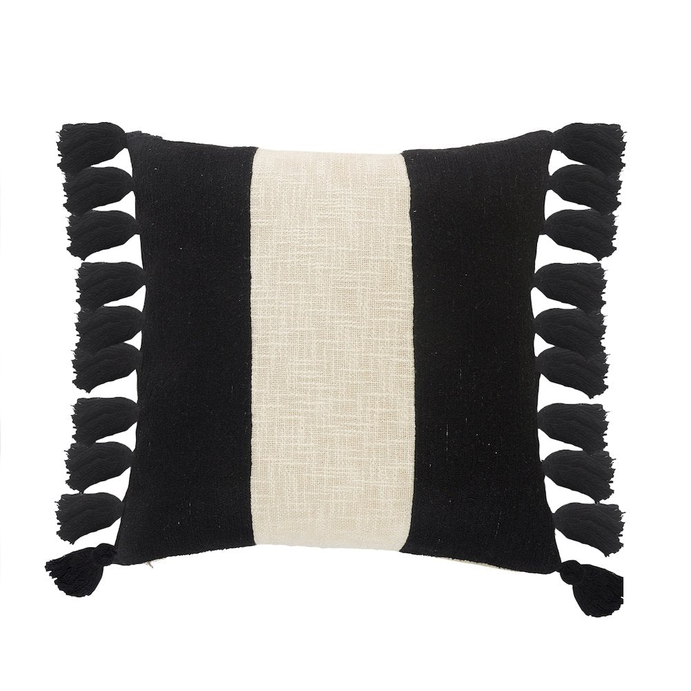 Tri-Stripe Black and Ivory Fringe Pillow