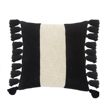 Tri-Stripe Black and Ivory Fringe Pillow