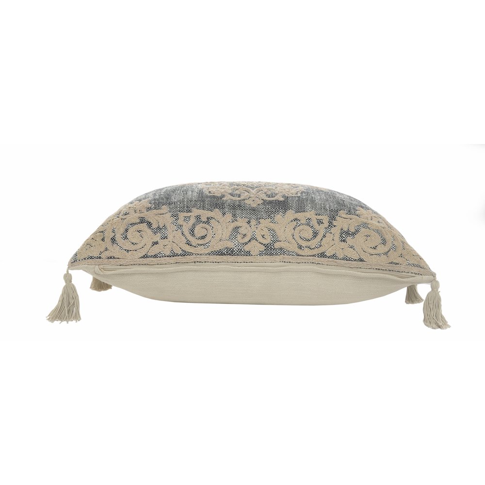 Medallion and Bordered Gray and Ivory Throw Pillow