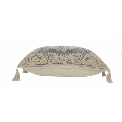 Medallion and Bordered Gray and Ivory Throw Pillow