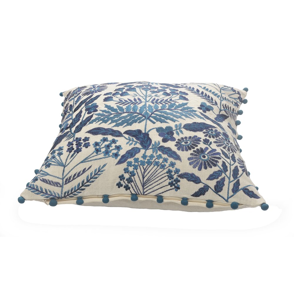 Off-White and Navy Bohemian Floral Throw Pillow