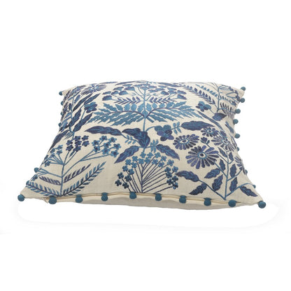 Off-White and Navy Bohemian Floral Throw Pillow