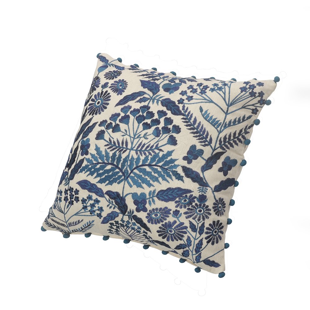 Off-White and Navy Bohemian Floral Throw Pillow