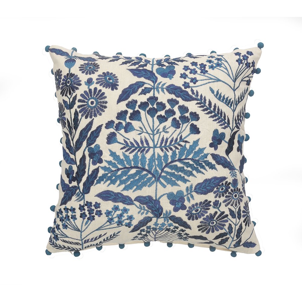 Off-White and Navy Bohemian Floral Throw Pillow