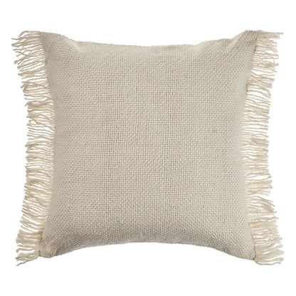 Solid Ivory Woven Throw Pillow with Fringe
