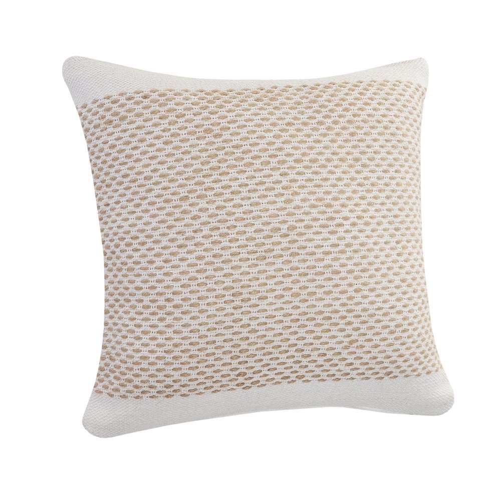 Ivory and Jute Interwoven Bordered Throw Pillow