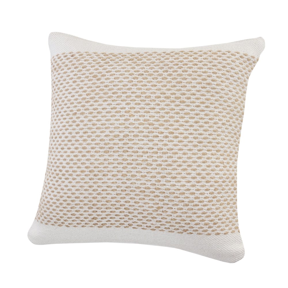 Ivory and Jute Interwoven Bordered Throw Pillow