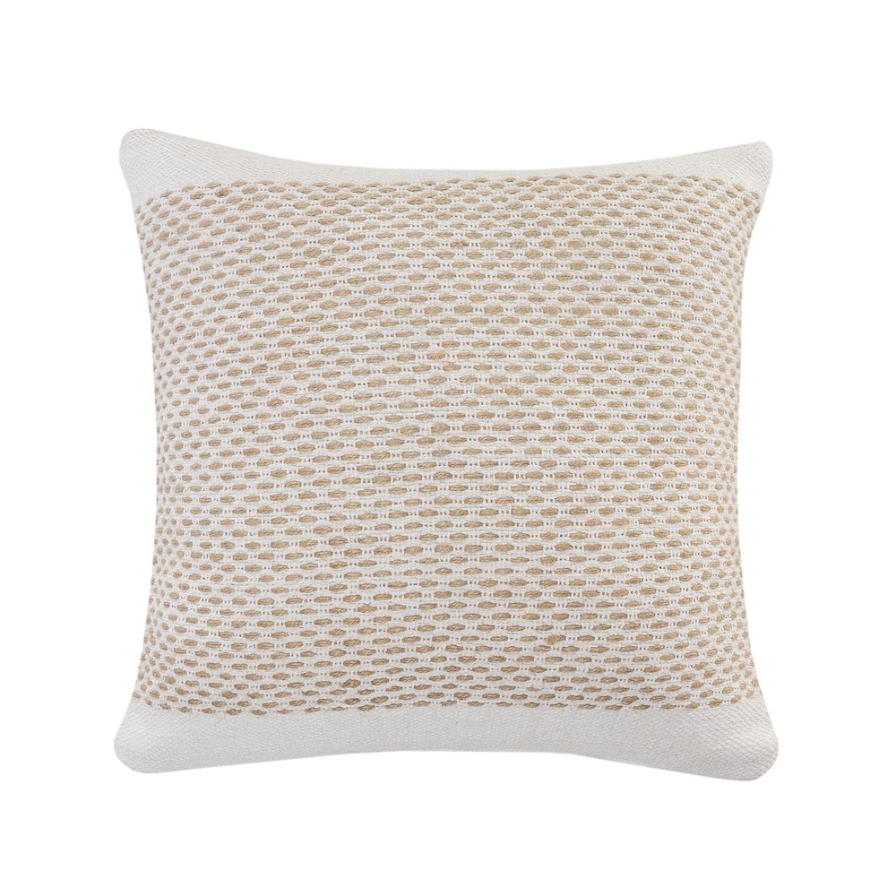 Ivory and Jute Interwoven Bordered Throw Pillow
