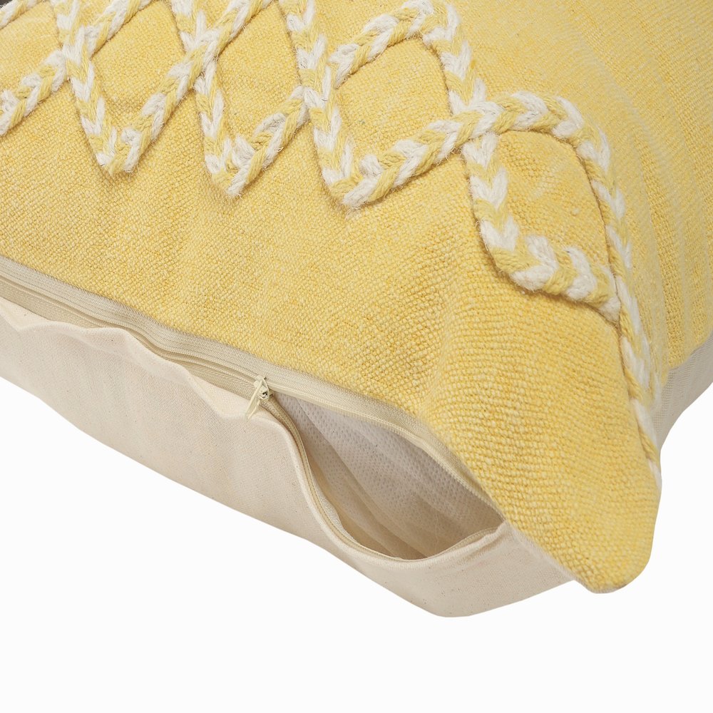 Geometric Bordered Solid Yellow Throw Pillow