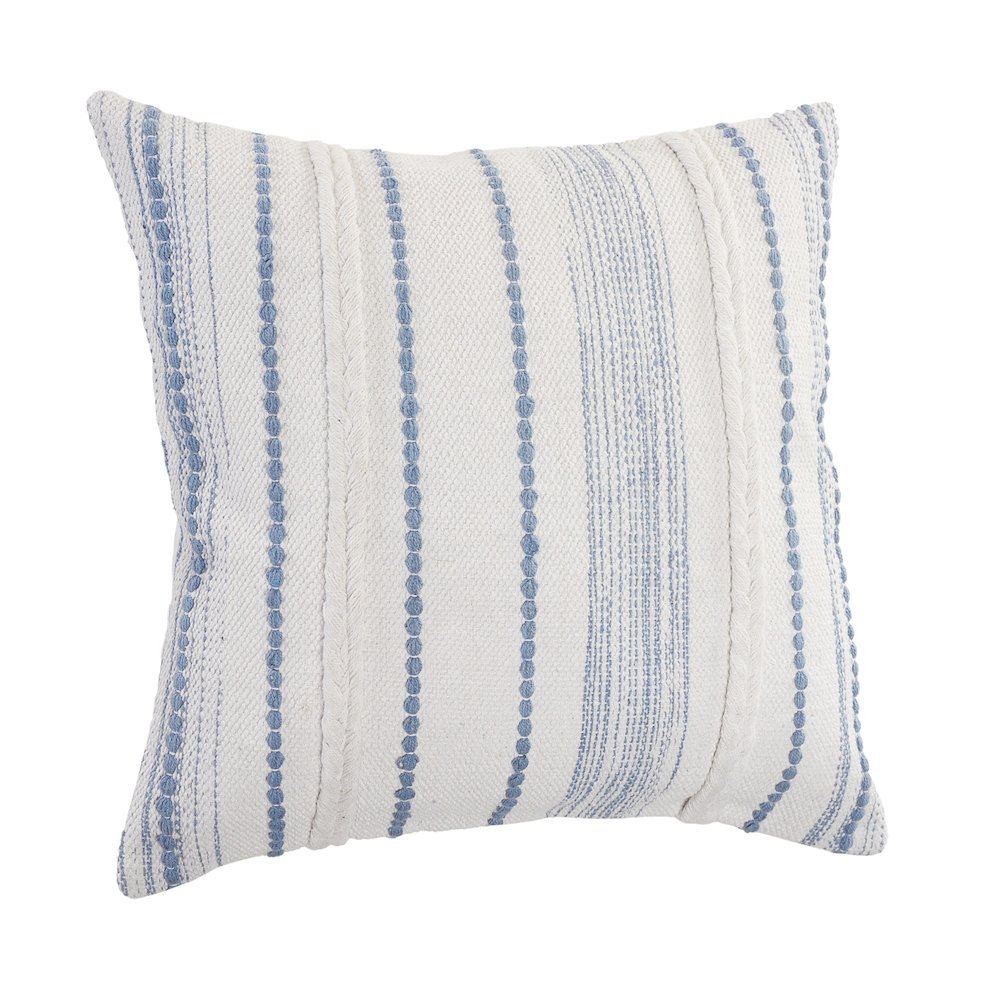 Blue Textured and Striped Throw Pillow