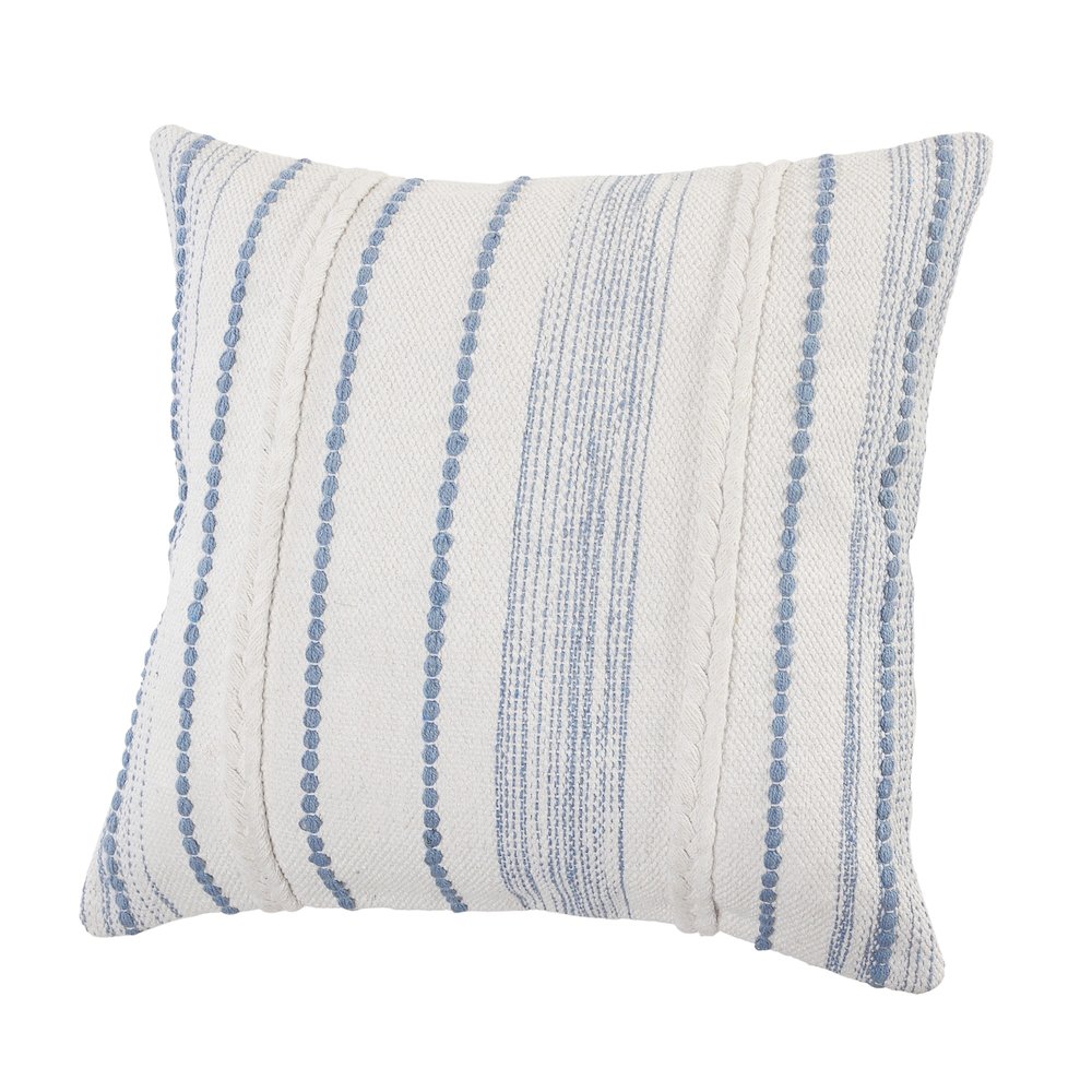Blue Textured and Striped Throw Pillow