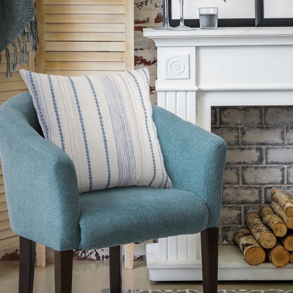 Blue Textured and Striped Throw Pillow