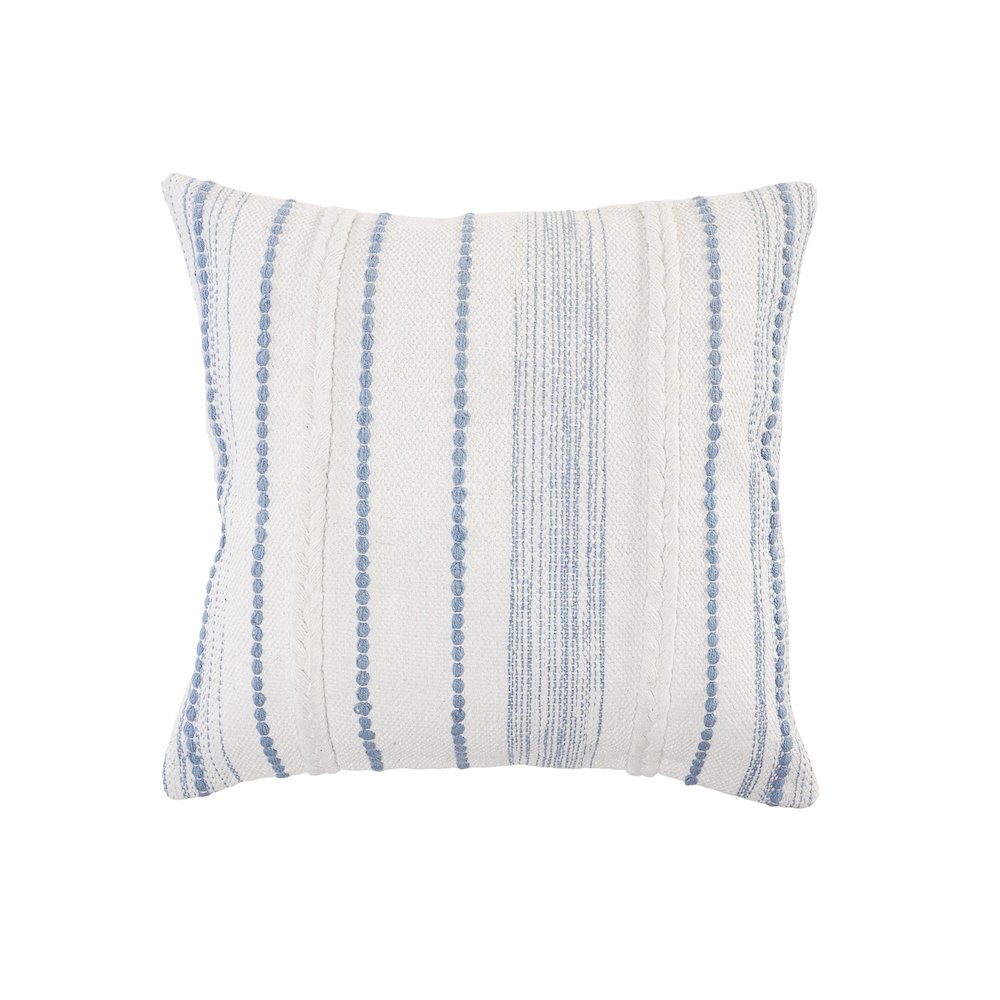 Blue Textured and Striped Throw Pillow