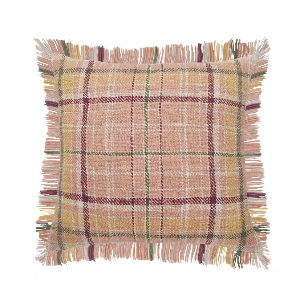 Berry Drew Plaid Throw Pillow with Fringe